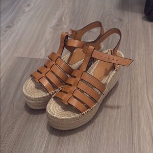 Brown Leather Platform Sandals